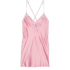 Victoria’s Secret twinkle bows satin open back chalk rose pink slip dress